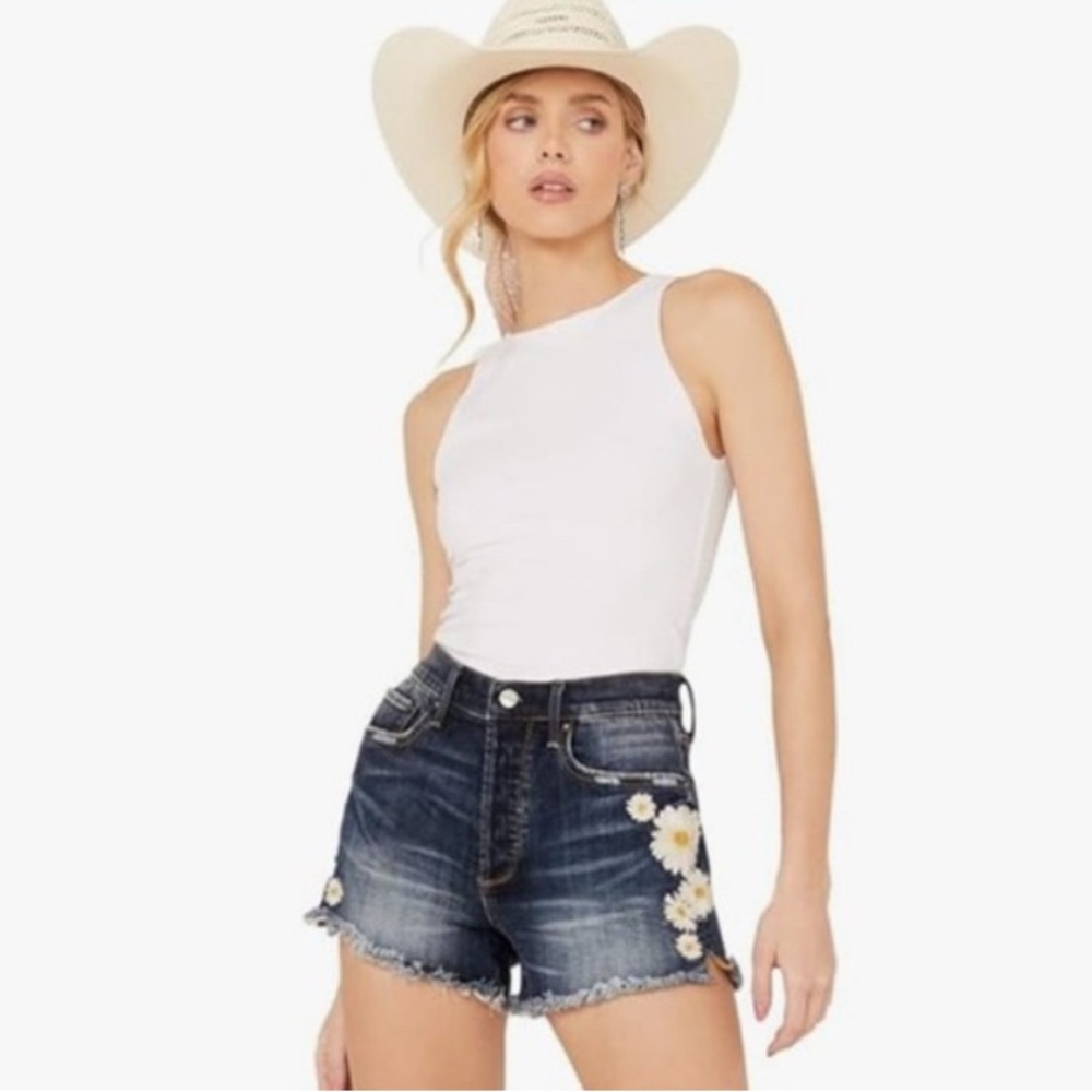 NWT Free People Driftwood Daisy Daydream High Rise Goldie Frayed Shorts 31 11-12